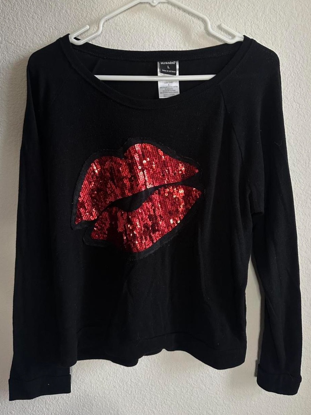 Women’s Black Sequin Kiss Pullover Sweater